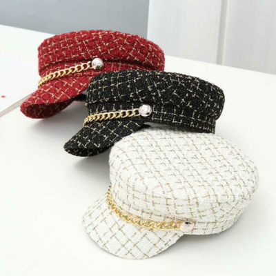Luxury Tweed Design Golden Chain Decoration Caps Ladies  display picture 2