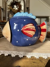 Vintage Hand Painted Ceramic Fish Cookie Jar with Lid Coco Dowley Taiwan