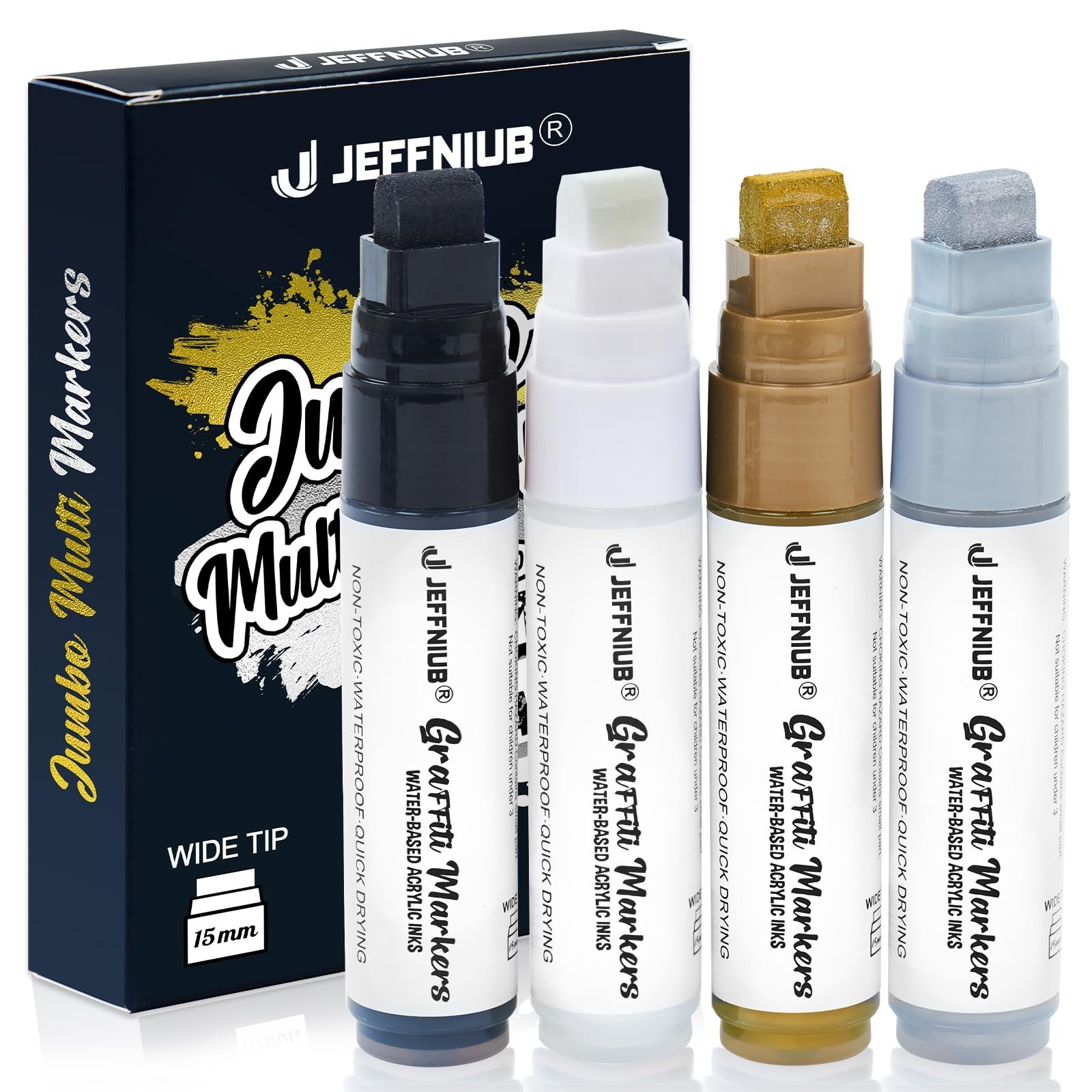 Jumbo 4Pcs Acrylic Paint Markers in White Black Gold Silver with Nibs-image