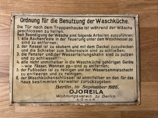 Blechschild 1926 Berlin ausführliche Regelung Waschhausbenutzung 35 X 25 cm