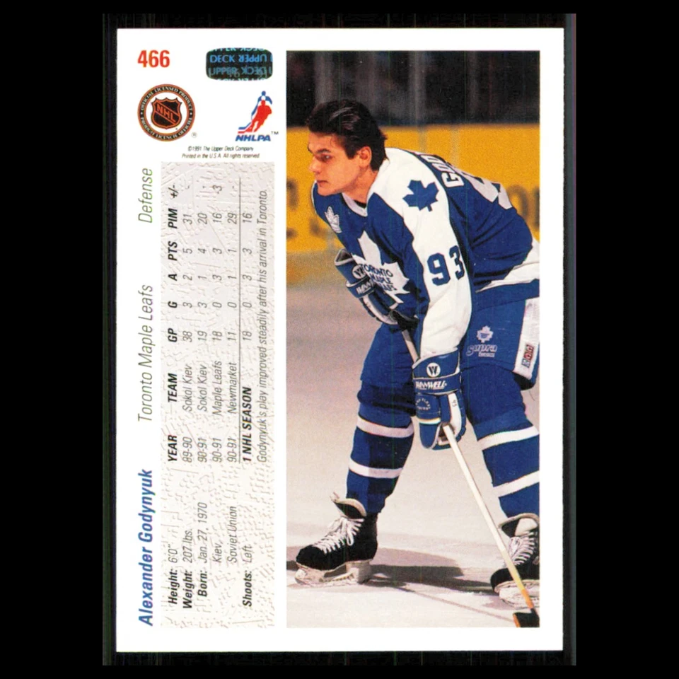 Alexander Godynyuk Rookie #466 1991 Upper Deck Toronto Maple Leafs Hockey Card - Image 2 of 3