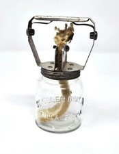 Vintage Scholler Bros Textile Thread Oiler Glass Jar Original Metal Guide & Wick