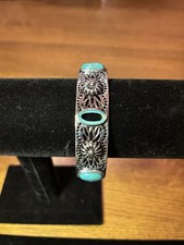 Sterling Silver Teal Stone Stamped Thailand 925 BBJ Cuff Bracelet 43.7g Read
