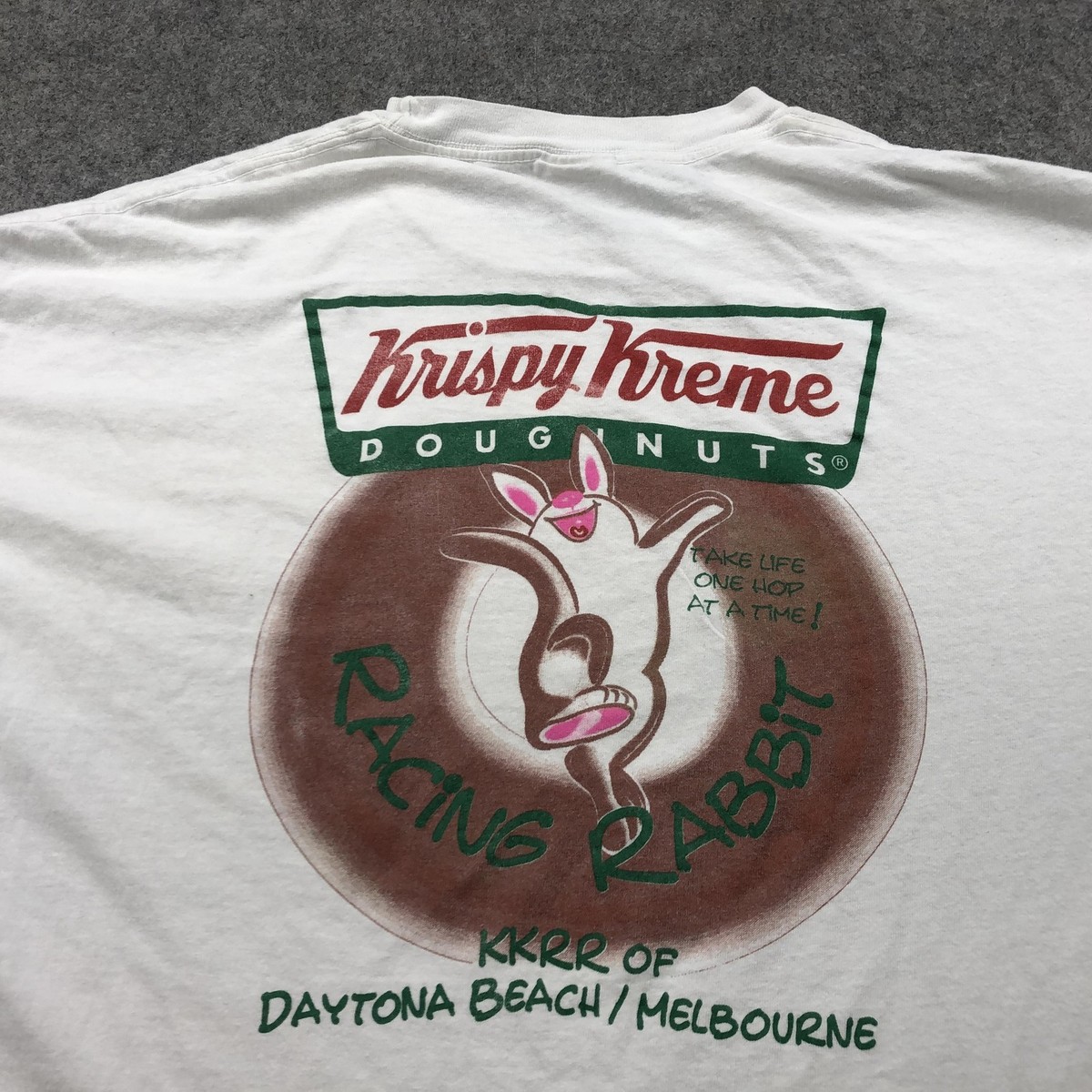 Vintage Krispy Kreme Racing Rabbit Shirt Mens XL White Graphic 
