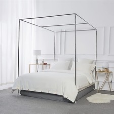 Foreate Canopy Bed Frame Stainless Steel Full Size - Poles, Silver
