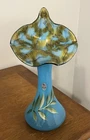Stunning Fenton Glass Sky Blue “Tulip Gem” Limited Edition Hand Painted Jip Vase