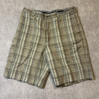 Tommy Bahama Relax Plaid Short Mens 35 Brown Plaid Linen Chino Preppy Adult