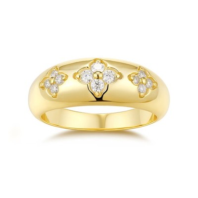 Real VVS1 Moissanite Lucky Clover Band Ring 925 Silver Plated 18K Yellow Gold