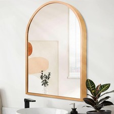 Arched Wall-Mounted Mirror Gold Arch Mirror Aluminum Alloy Frame Bathroom Mir...