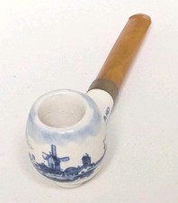 Vintage Holland Delft Blue Windmill Porcelain & Bakelite Pipe Clean Excellent