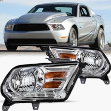 For 2010-2014 Ford Mustang Chrome Headlights Assembly Amber Corner Headlamps L+R