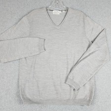 Calvin Klein Sweater Men Medium Gray Extra Fine Merino Wool Knit V-Neck Pullover