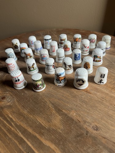 Collectible Porcelain Thimbles Lot - Various Designs, Animals, States Souvenir
