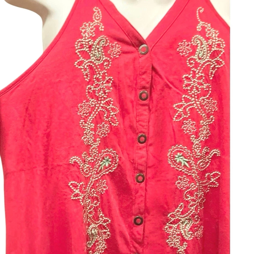 Camiseta sin mangas Roper para mujer roja frambuesa bordada frontal a presión | Talla XL Foto 4 de 4