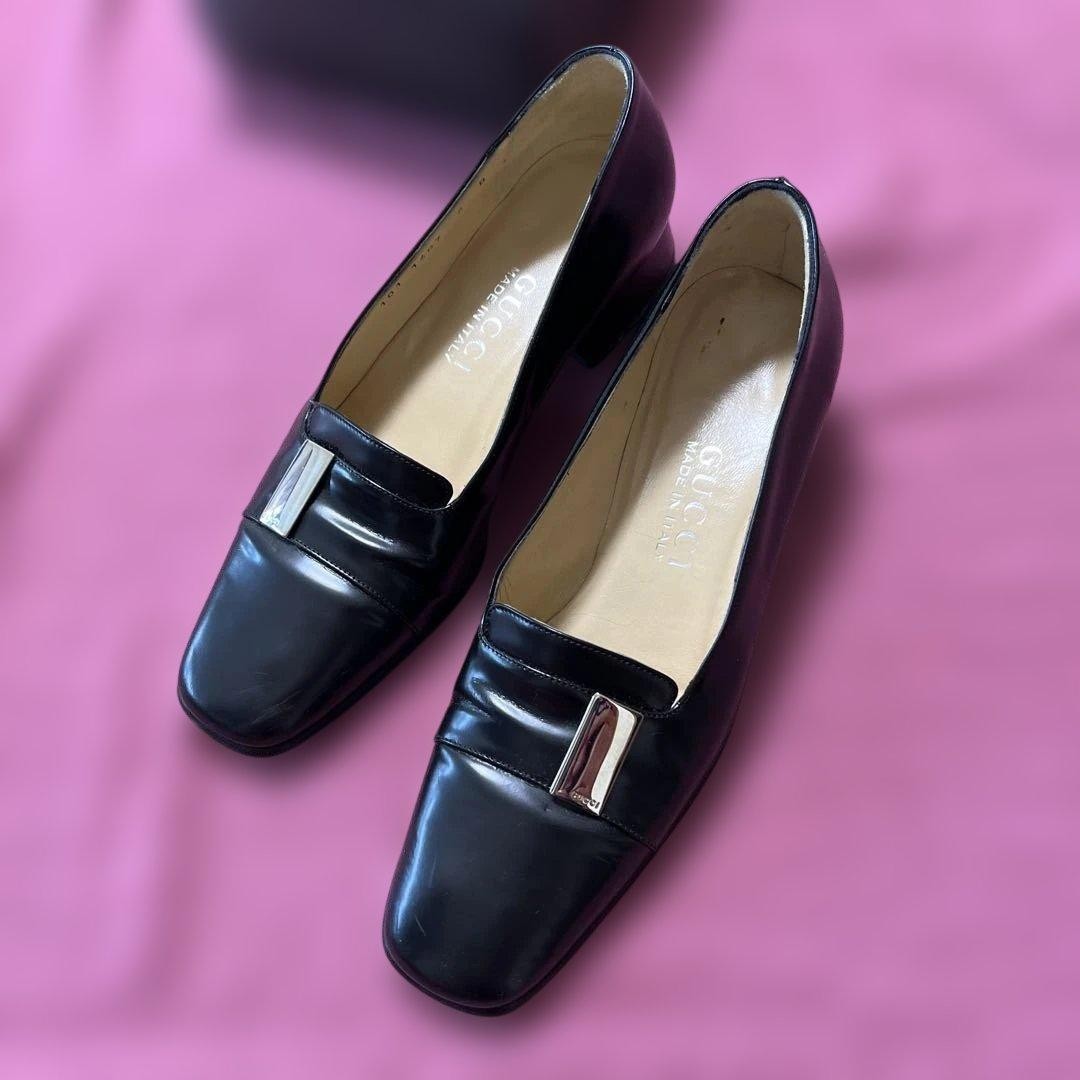 GUCCI Heel Leather Pumps Black EU 35 135174K Authentic