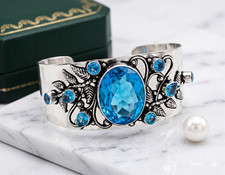 925 Sterling Silver Swiss Blue Topaz Gemstone Handmade Jewelry Cuff Bracelet