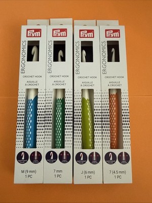PRYM Ergonomics Crochet Hook Set of 4 Lot SEALED NEW M(9mm)-7mm-J(6mm)-7(4.5mm)