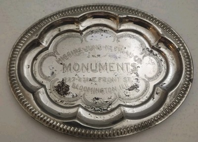 1890's era Higgins Jung Kleinau Co Monuments Bloomington IL Tip Tray Cemetery 
