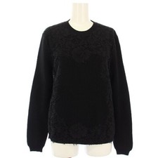 Valentino VALENTINO Knit Sweater Long Sleeve Lace Panel Crew Neck S Black FBC905