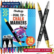 Chalkola Dual Tip Chalk Markers for Blackboard - 24 Colors, Dot  Brush Tip, No