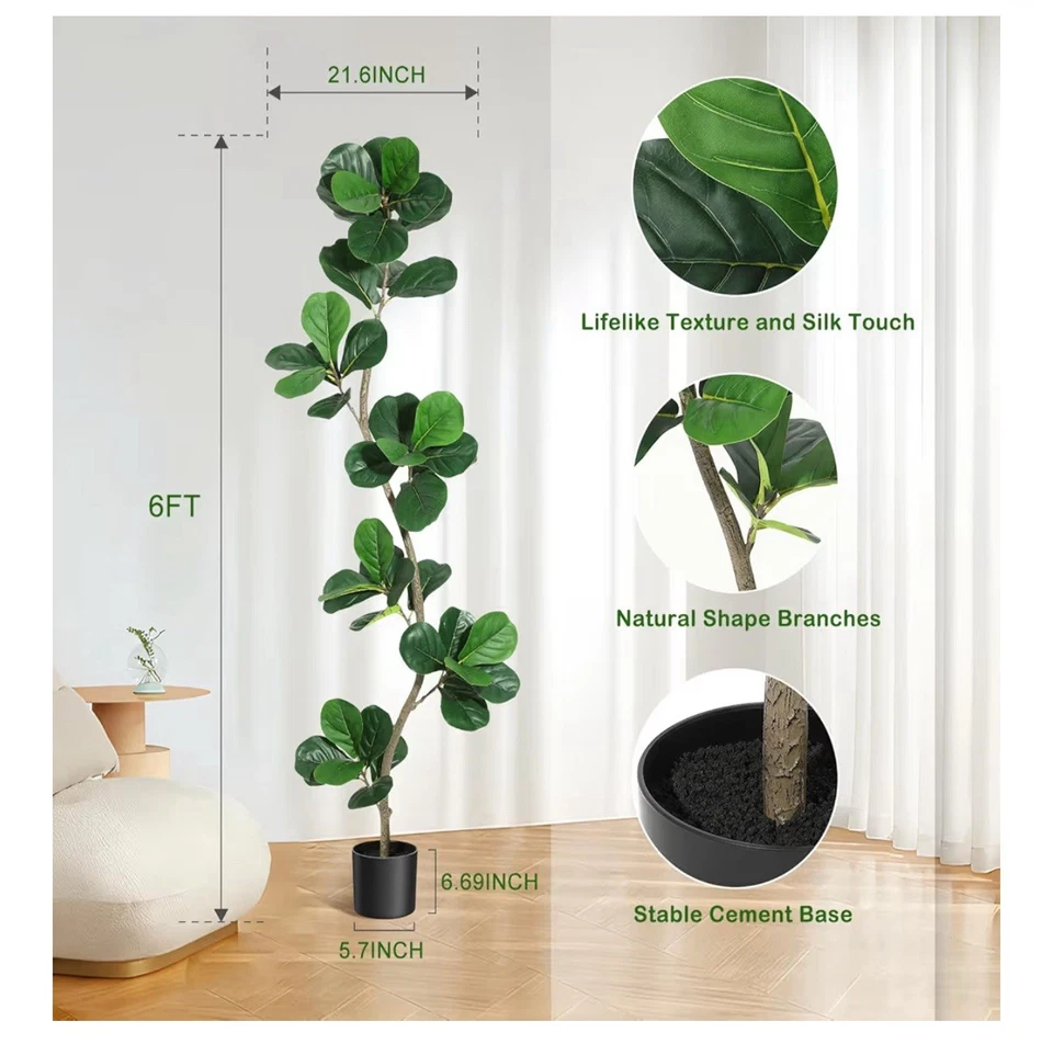 Hoja de violín artificial higuera - planta falsa de 6 pies con negro 6 pies verde 6 pies Foto 2 de 3