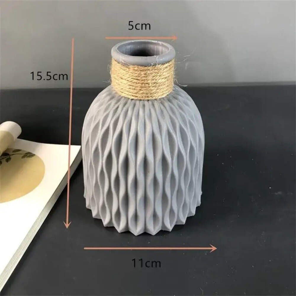 Plastic Vases Anti-ceramic Unbreakable Basket Imitation Rattan Flower Vase For H thumbnail 9