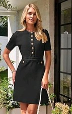 Womens Fairy Grunge Mini Sweater Dress M Cottagecore Elegant Gold Button Formal 