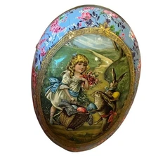 Nestler German Paper Easter Egg Candy Container 4.25” Bunny Rabbit Victorian