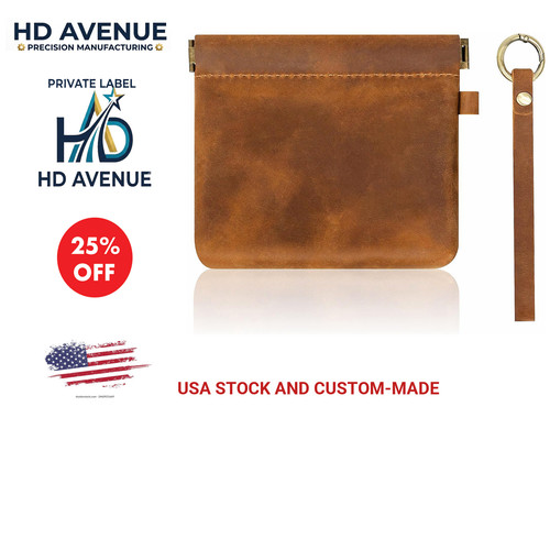Leather Coin Pouch with Wristlet, Dual Interlayer Card and Change Holder, Snap