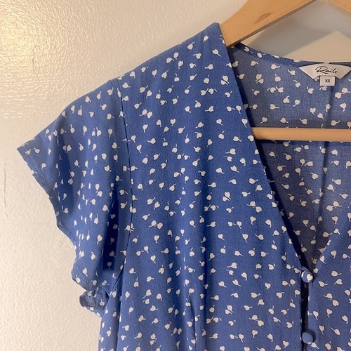 Vestido Rails Helena Azul Glicina Patinador Verano Floral Abotonado Talla XS - Imagen 5 de 11