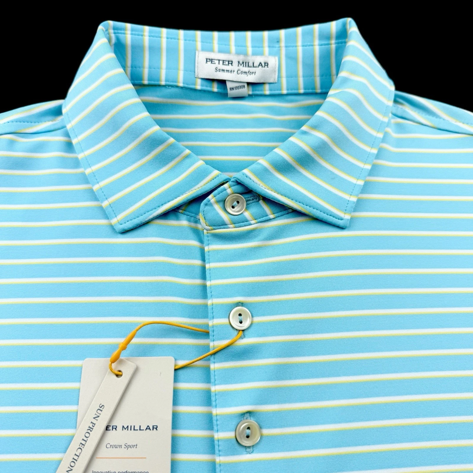 Peter Millar Crown Sport Summer Comfort Performance Stripe Polo Maya Blue Large