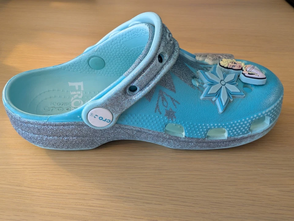 Disney Frozen Crocs Clogs Kids Size 13 – Elsa & Olaf Blue Glitter - Image 2 of 4