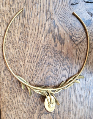 Collier Artisanal En Laiton Et Cornaline - Pierre Marron - Occasion - Bijou Ethnique