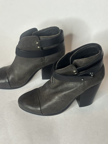 Rag & Bone Harrow Women’s 36 / 6 Gray Leather Cap Toe Moto Heel Ankle Boots - Picture 2 of 9
