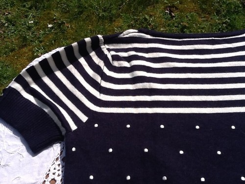 Austin Reed Knitted Jumper Short Sleeve navy Blue and White Size Small - Picture 7 of 10