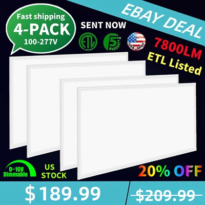2x4 LED Flat Panel Lights - Pack of 4 - Dimmable,75W Back-Lit Drop Ceiling Light