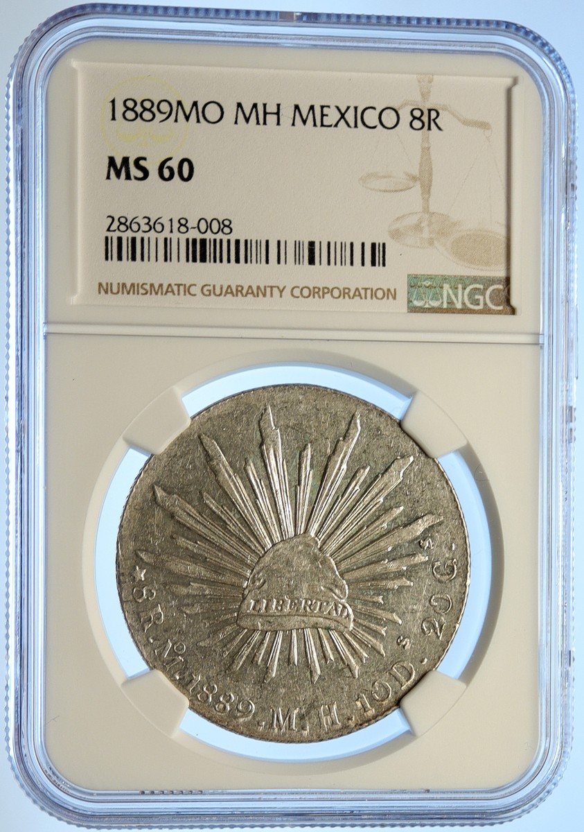 1889 Mo MH MEXICO BIG Old Silver 8 Reales Antique Mexican