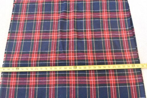 28" Long x 56" Wide, Red & Navy Tartan/Plaid Light-to-Mid-Weight Wool, A554 - Picture 2 of 4