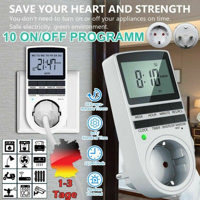 3680W Digitale Zeitschaltuhr Steckdosen Timer Wochenzeitschaltuhr 24Std 10Prog