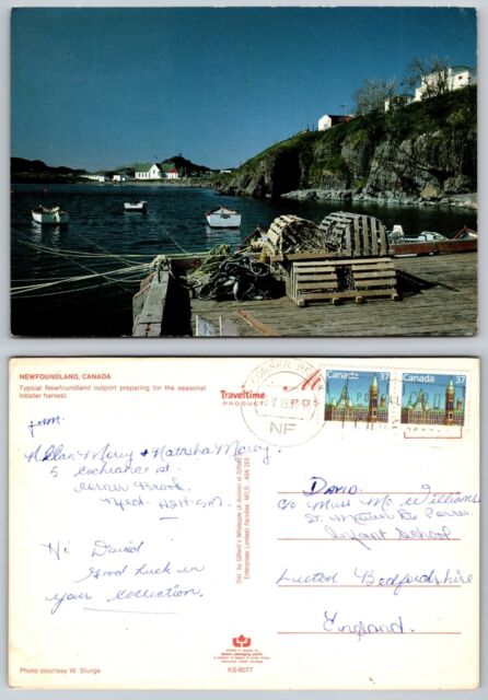 c21551 Lobster traps Outport Newfoundland Canada postcard 1988 stamp