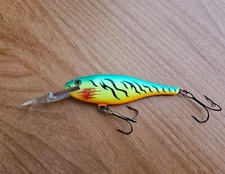 Vintage Rapala Shad Rap #9 Crankbait, SR9 FT FIRETIGER (Bleeding)