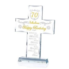 Cross Gifts for Women Men, Standing Glass Keepsake for 70 Year 70th Birthday