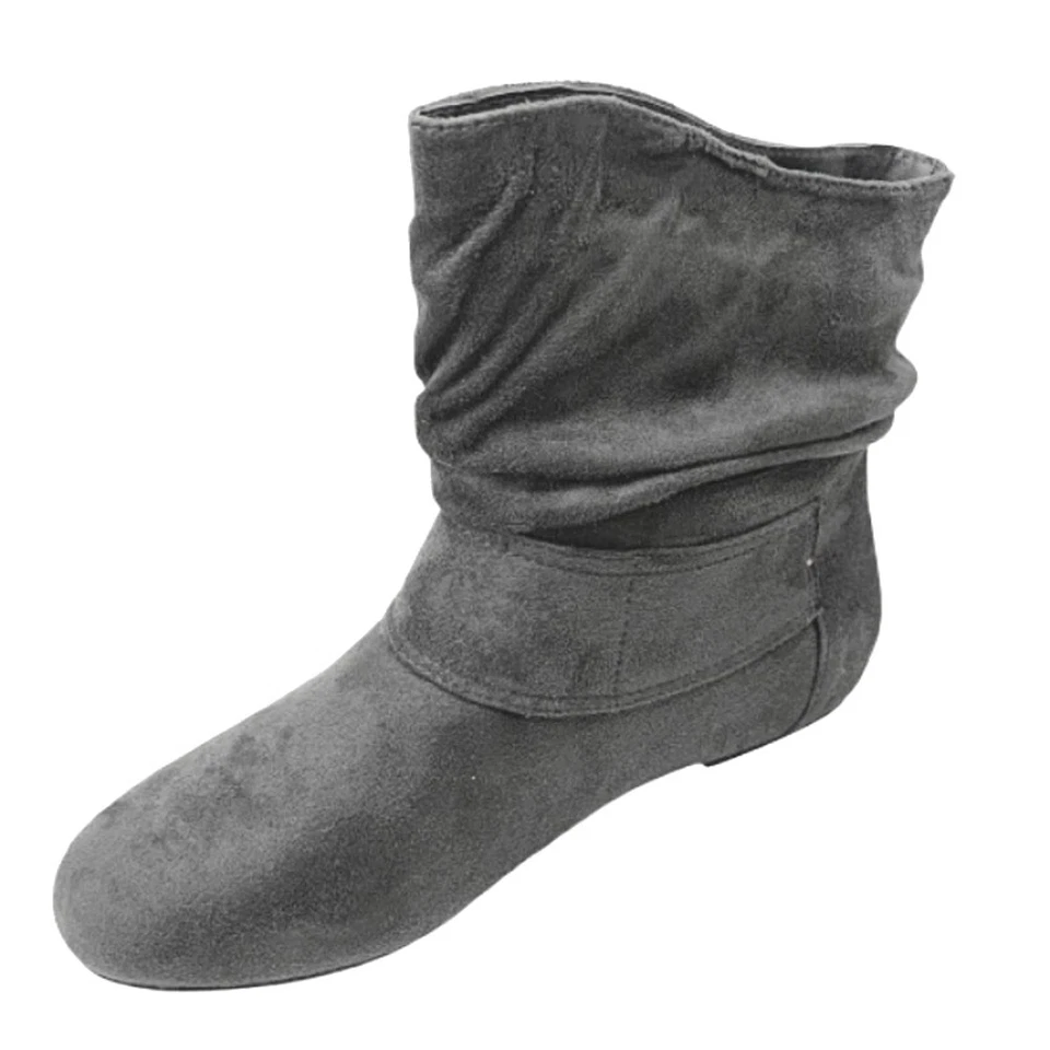 Faux Suede Slouch Ankle Boots – Flat Heel • Large Buckle Strap • Cool & Comfort - Image 3 of 4
