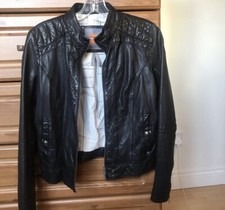 Black Hugo Boss Leather Jacket Ladies Size (8)