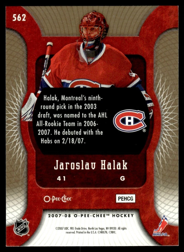 2007-08 O-Pee-Chee GOLD FOIL Jaroslav Halak Rookie Montreal Canadiens #562 - Image 2 of 2