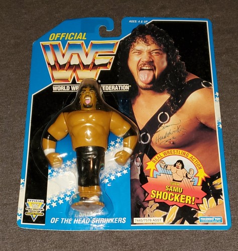 WWF Samu Of The Head Shrinkers Figure Blue Card Ha...