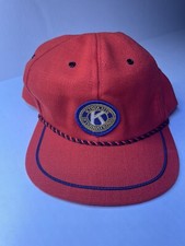 Vintage Kiwanis International Hat Cap Strap Back Red Blue String Made In USA