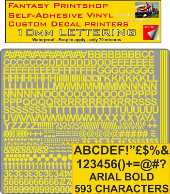 RC Vinyl Sticker Aufkleber Ariel Buchstaben Zahlen 10MM Vor Schnitt FPRC800 Gelb