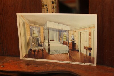 Vintage Postcard 1934 General Washington's Bed Chamber Mount Vernon 