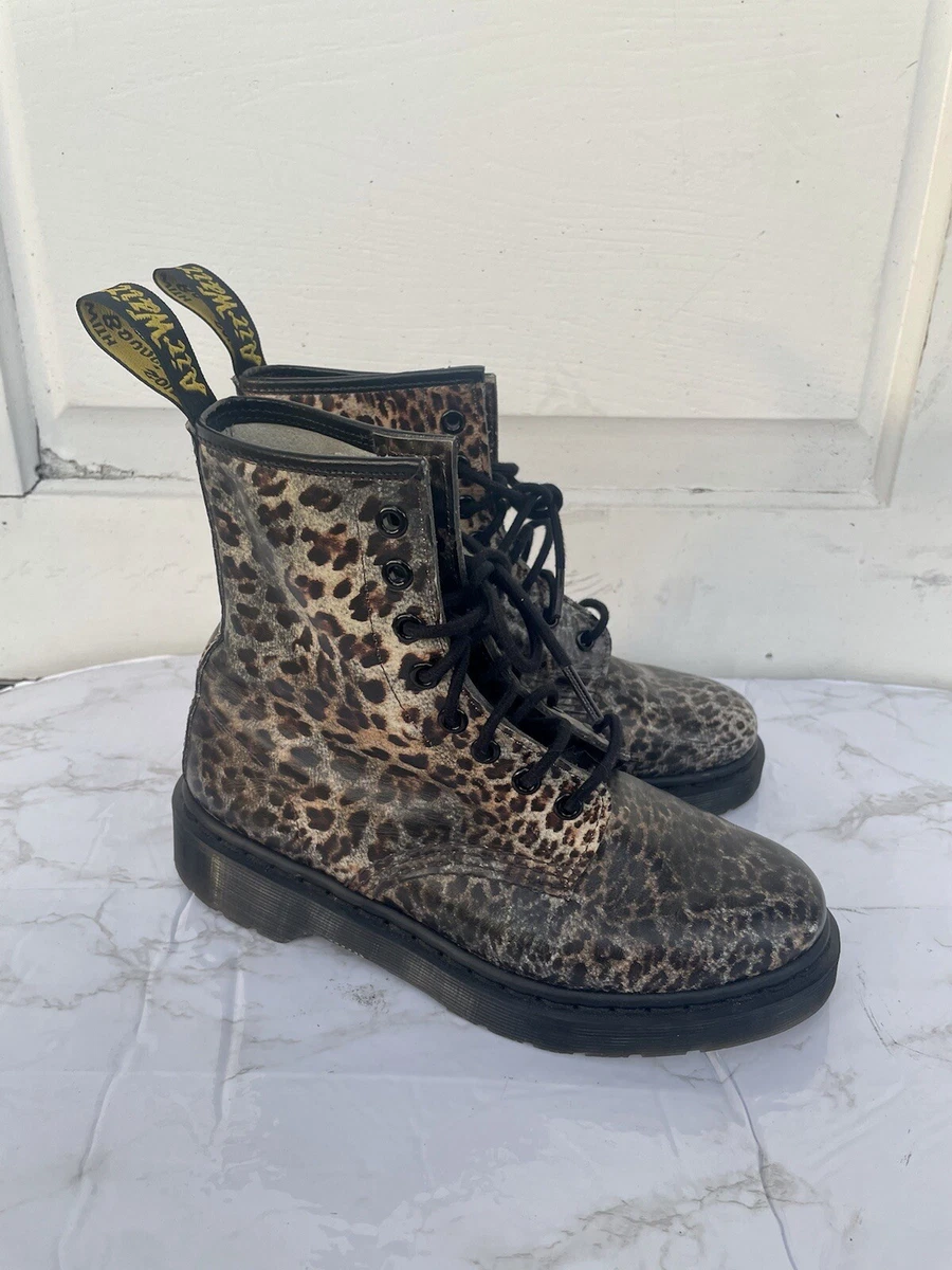 Dr Martens Leopard Cheetah Print Combat Boots 1460 Lace Up Womens